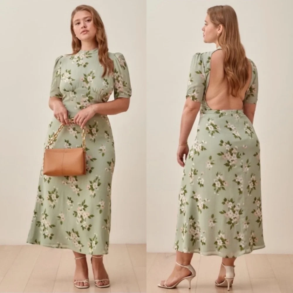 SOLD Reformation dusk dress in Giana green floral size 12 NEW! New with tags!